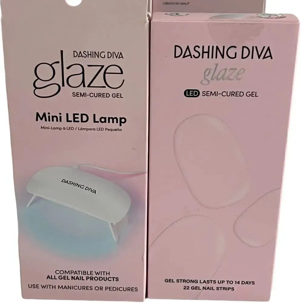 Dashing Diva Glaze Mini LED Lamp + Glaze LED Semi-Cured Gel 22 Strips Kit,  New
